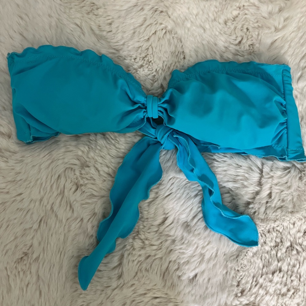 Victoria's Secret Swim Blue Bandeau Tie Back Bikini Top Ruffles Size medium